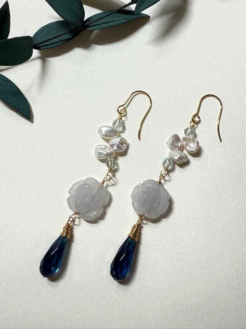 【天然石／ロンドンブルートパーズ＊ピアス 】No.84