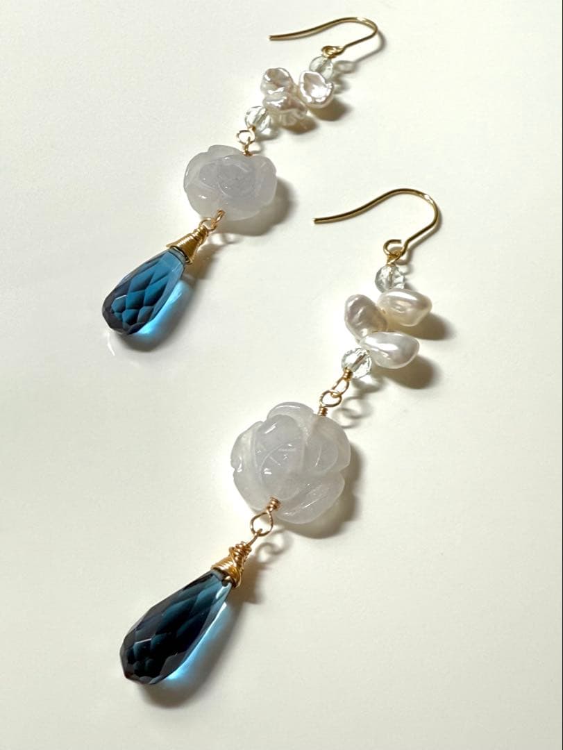 【天然石／ロンドンブルートパーズ＊ピアス 】No.84