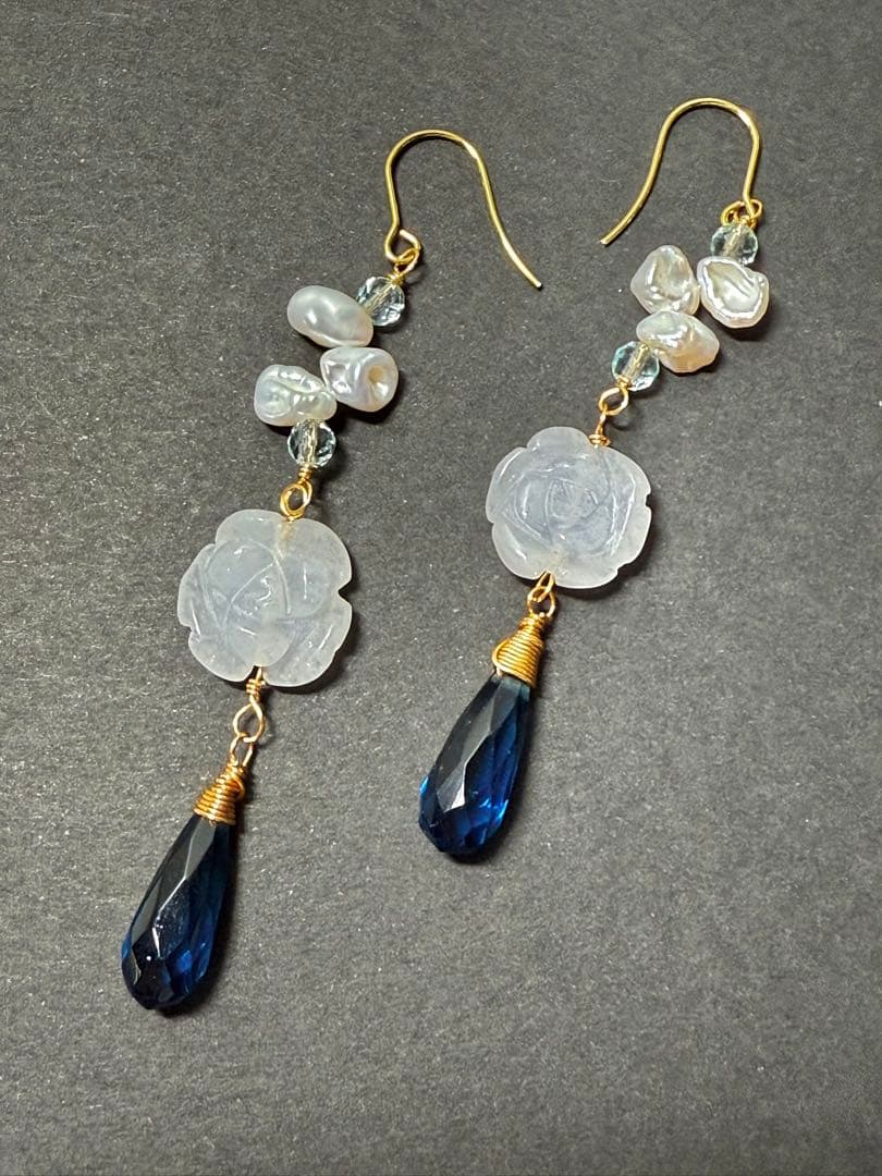 【天然石／ロンドンブルートパーズ＊ピアス 】No.84