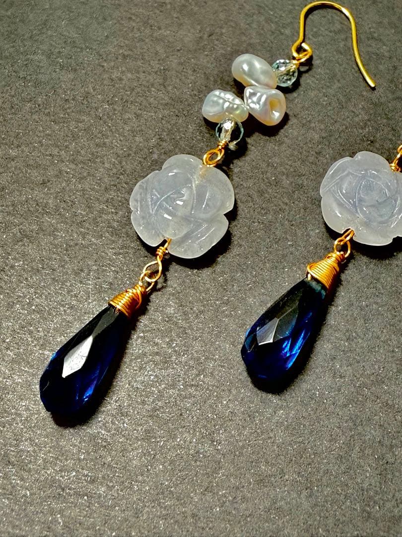 【天然石／ロンドンブルートパーズ＊ピアス 】No.84