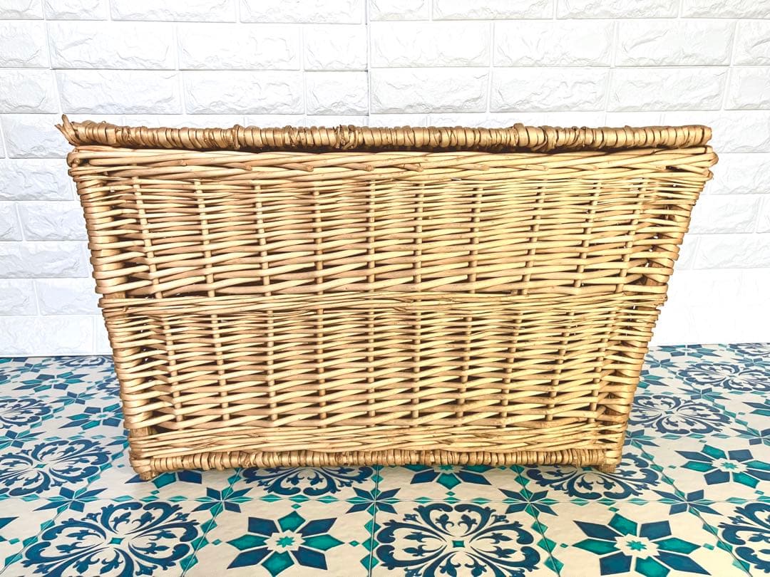 B*【ヴィンテージ】大きなウィロー収納バスケット インテリア 店舗什器