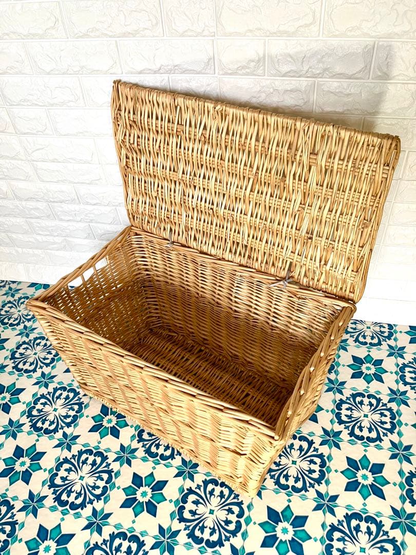 B*【ヴィンテージ】大きなウィロー収納バスケット インテリア 店舗什器