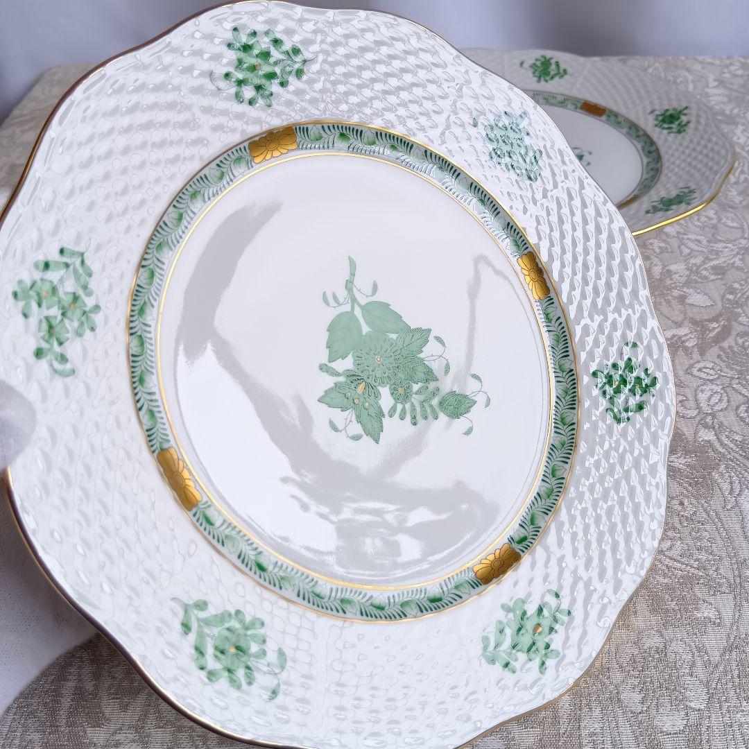 ヘレンド アポニーグリーン デザート プレート 20.5cm 2枚 美品