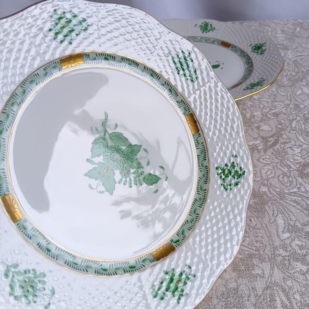 ヘレンド アポニーグリーン デザート プレート 20.5cm 2枚 美品