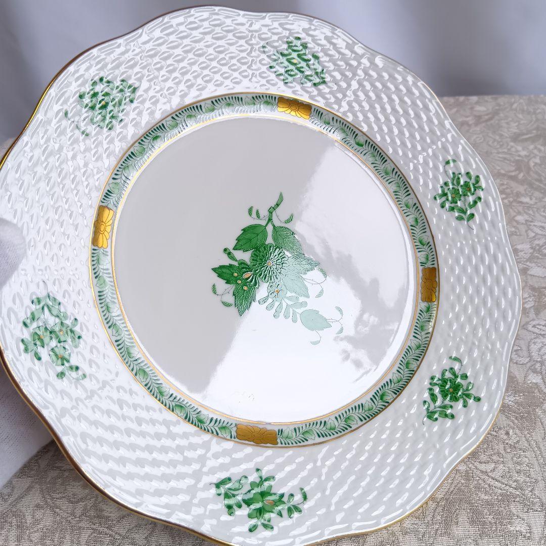 ヘレンド アポニーグリーン デザート プレート 20.5cm 2枚 美品