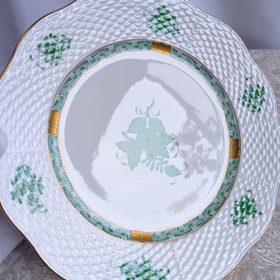 ヘレンド アポニーグリーン デザート プレート 20.5cm 2枚 美品