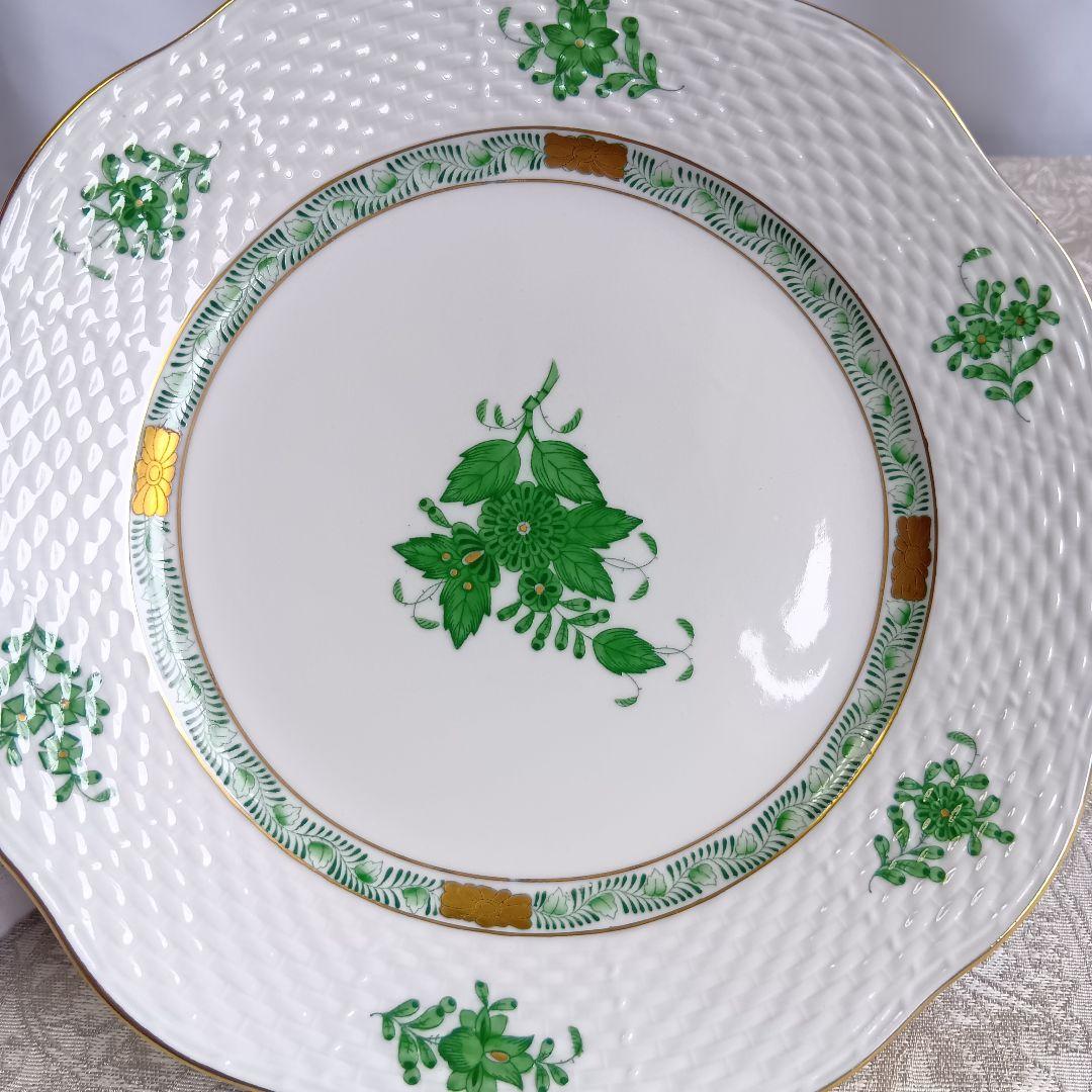 ヘレンド アポニーグリーン デザート プレート 20.5cm 2枚 美品