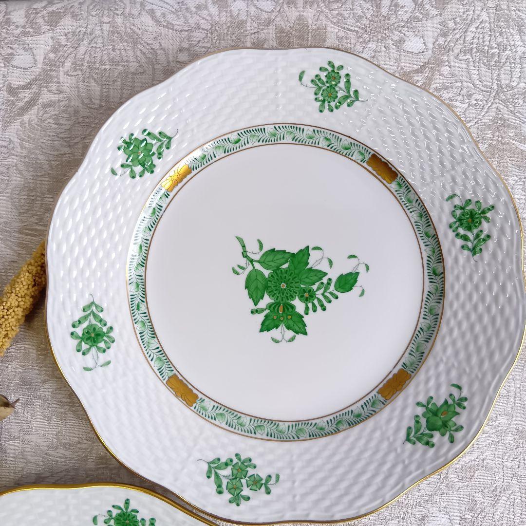 ヘレンド アポニーグリーン デザート プレート 20.5cm 2枚 美品