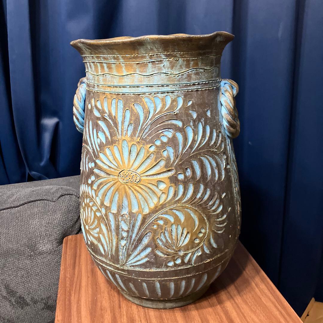 イタリア製陶器アンティーク　傘立て　フラワーベース