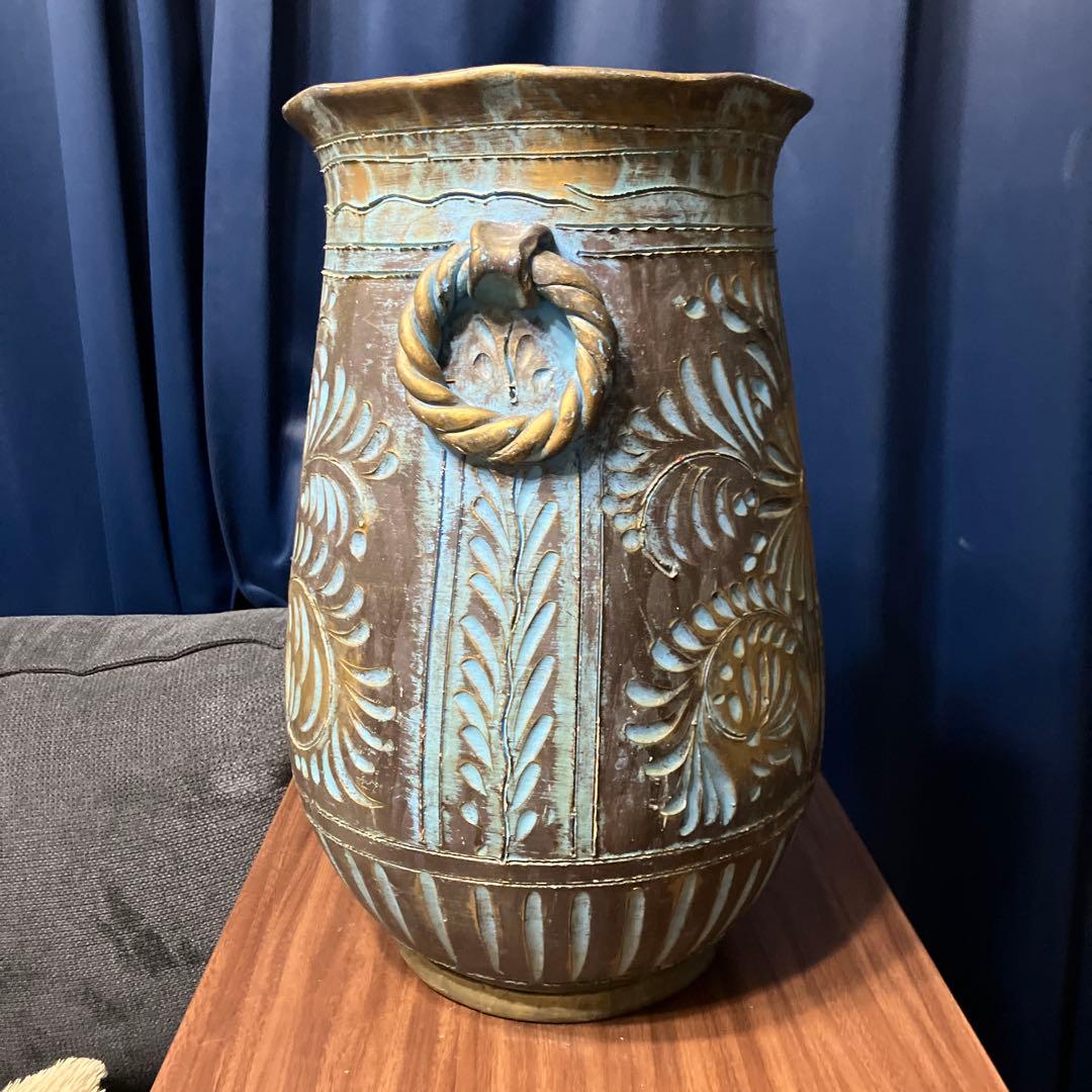 イタリア製陶器アンティーク　傘立て　フラワーベース