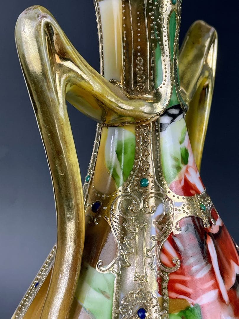 【大型】オールドノリタケ ３０cm アールヌーボー 薔薇紋 ジュエル金盛り 花瓶