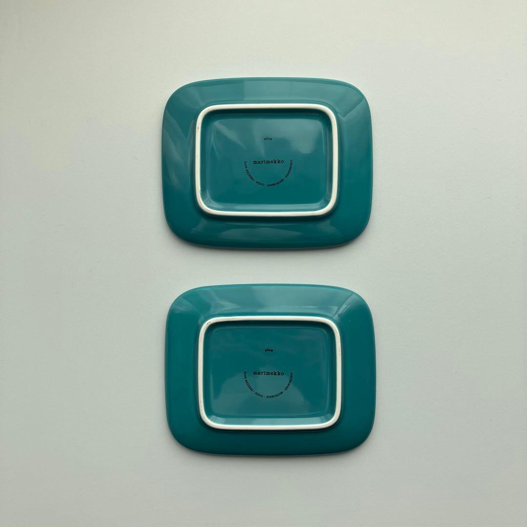 美品マリメッコ Oivaスクエアプレート ターコイズ 2枚