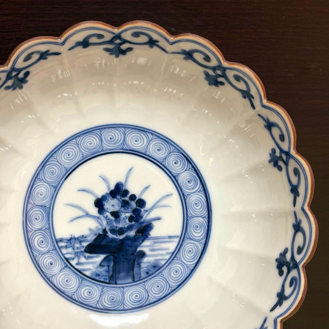 未使用保管✨九谷焼 妙泉陶房 長左窯 染付鳥文 菊鉢 箱入✨山本長左 中鉢 深鉢