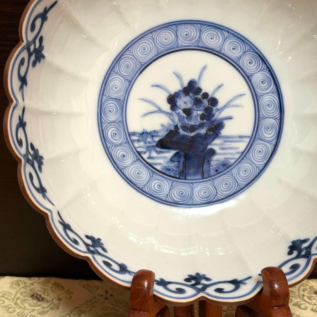 未使用保管✨九谷焼 妙泉陶房 長左窯 染付鳥文 菊鉢 箱入✨山本長左 中鉢 深鉢