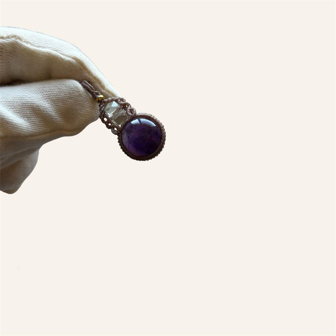 マクラメネックレス 天然石アメジスト グリーンアメジストビーズ タッセル