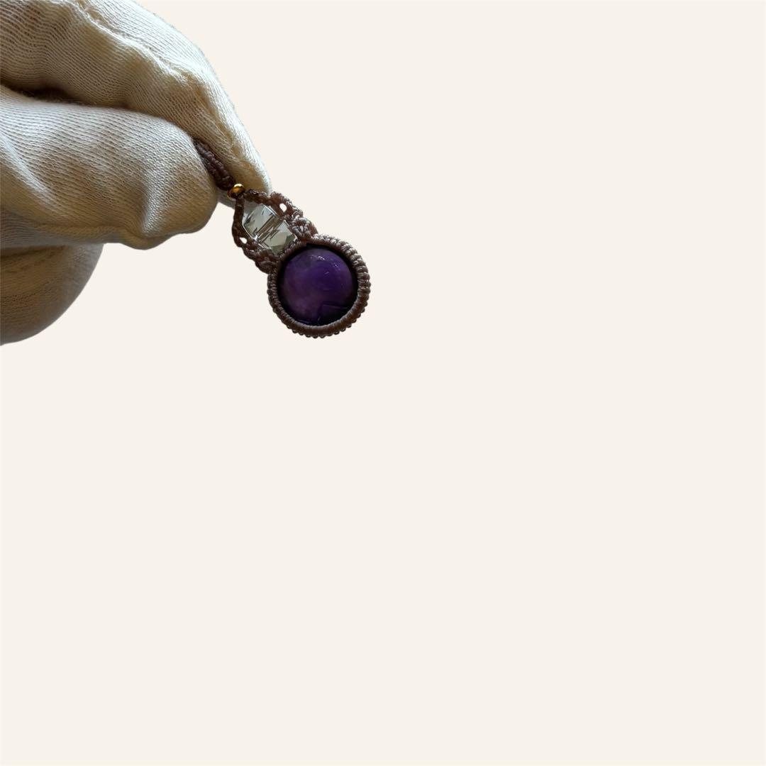マクラメネックレス 天然石アメジスト グリーンアメジストビーズ タッセル