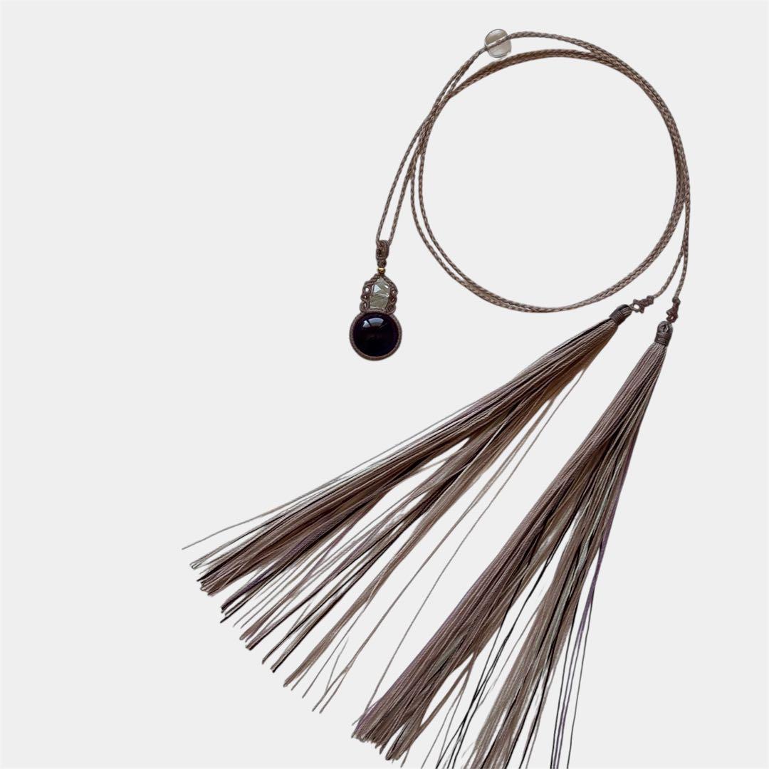 マクラメネックレス 天然石アメジスト グリーンアメジストビーズ タッセル