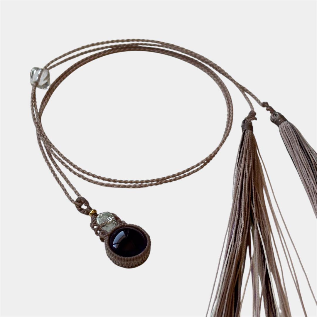 マクラメネックレス 天然石アメジスト グリーンアメジストビーズ タッセル