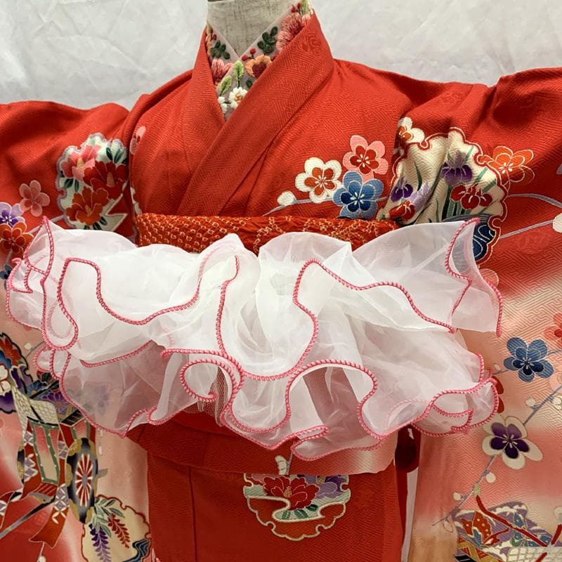 601ag32 着物のみ□七五三 三歳 女児 着物&チュール帯 雪輪文□美品
