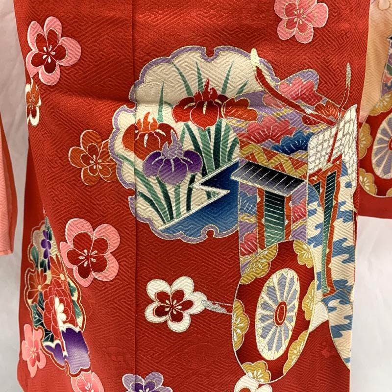 601ag32 着物のみ□七五三 三歳 女児 着物&チュール帯 雪輪文□美品