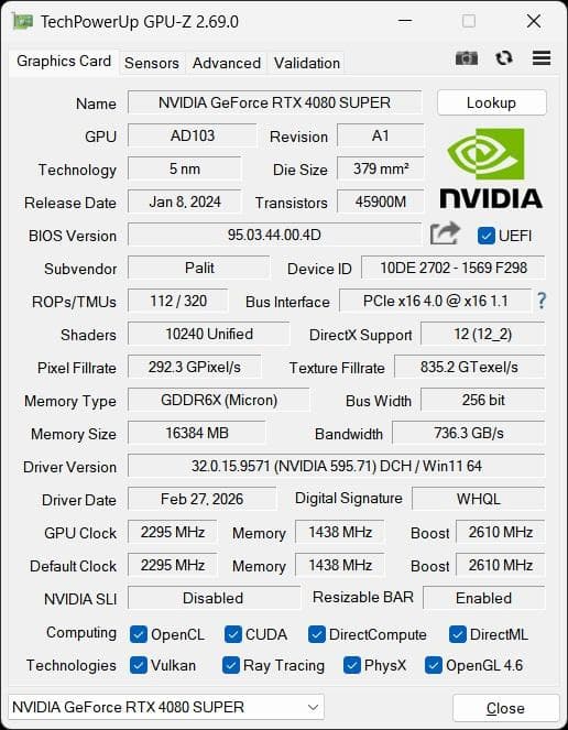 グラフィックボード・グラボ・ビデオカード PALIT GEFORCE RTX 4080 SUPER 16GB