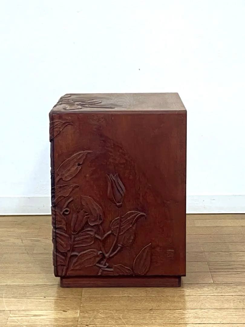 木製 花 彫刻 5段 小引き出し 小箪笥 ミニチェスト 金助作