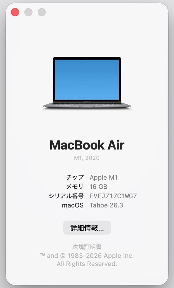MacBook Air M1 2020 / 16GB / バッテリー良好