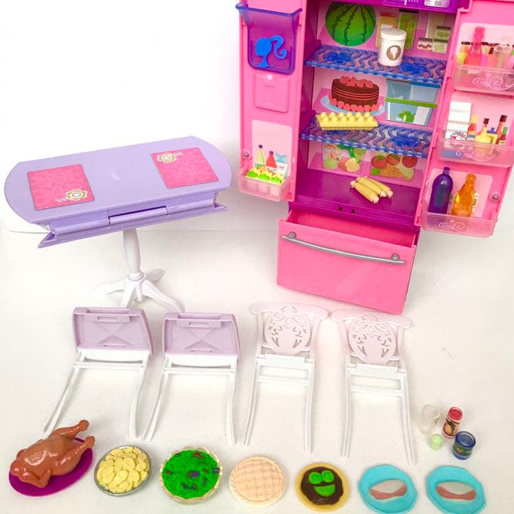 【美品】バービー 人形 テーブルセット 冷蔵庫