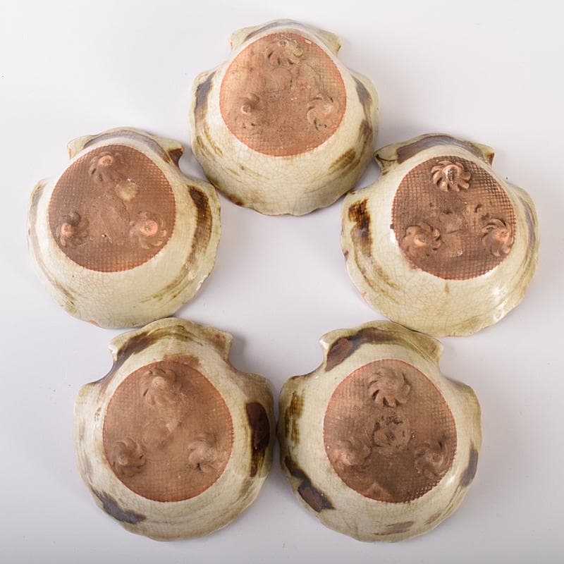 和食器　尾張　御深井焼焼　貝形向付　五客　時代箱付　M　R8097