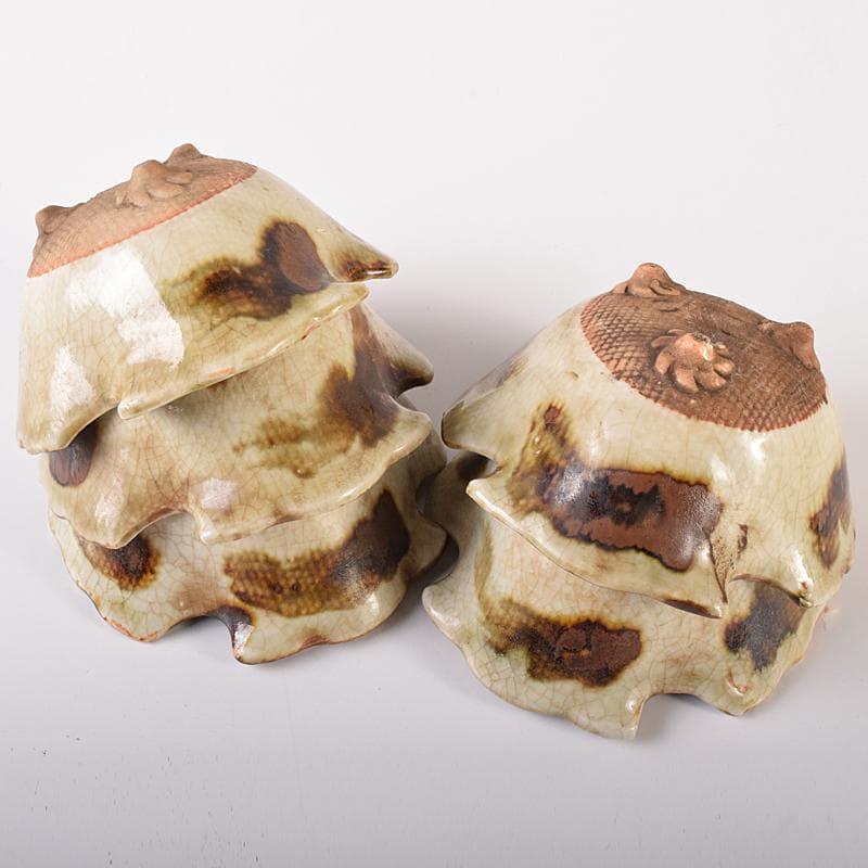 和食器　尾張　御深井焼焼　貝形向付　五客　時代箱付　M　R8097