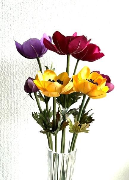 手染め布花　アネモネ花6本と蕾１本の７本セット　　ブーケ・服飾飾り・髪飾り