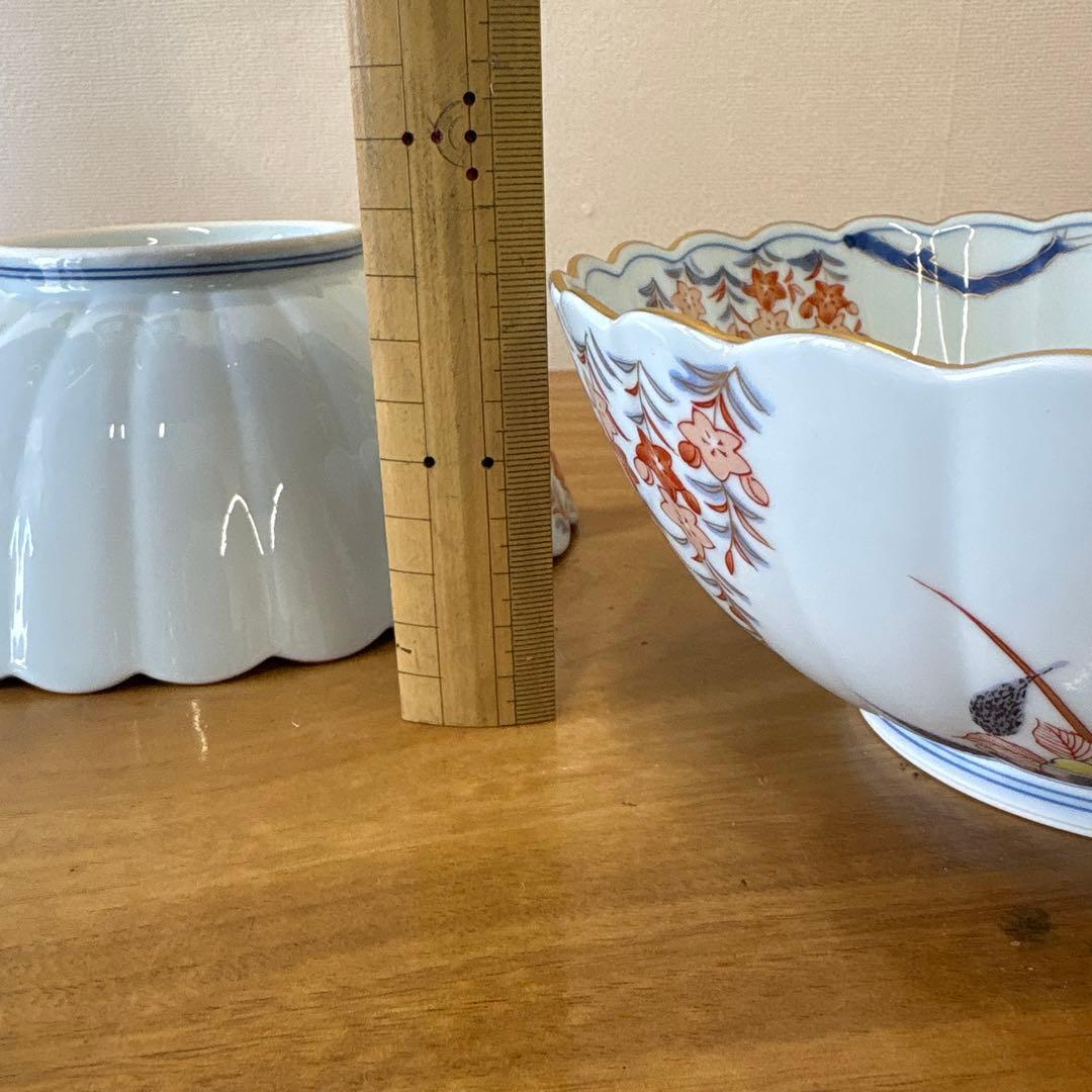 其泉窯　花柄　波型　陶器ボウル　2個セット　幅約20cm 高さ約8cm 有田焼