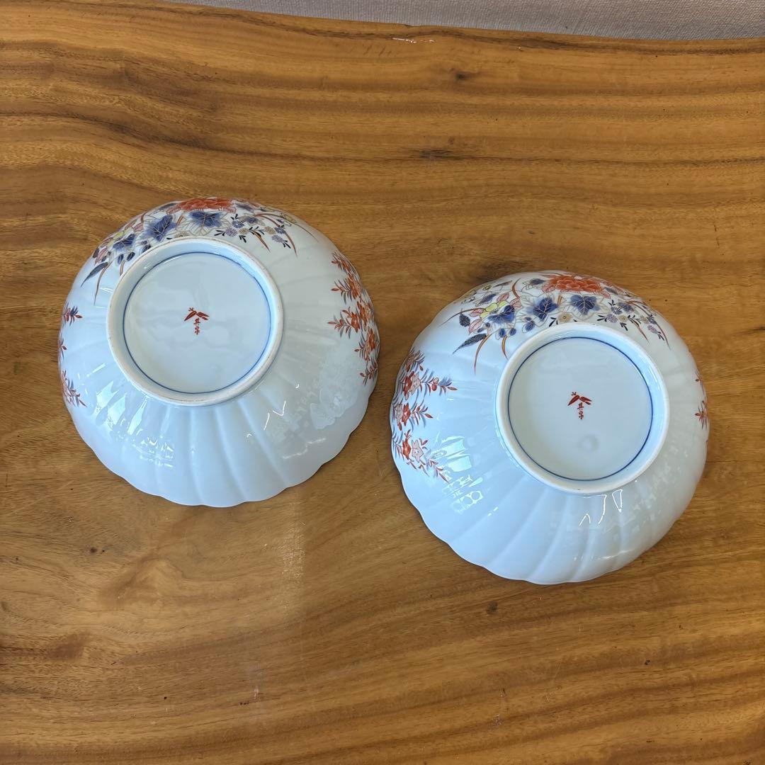其泉窯　花柄　波型　陶器ボウル　2個セット　幅約20cm 高さ約8cm 有田焼