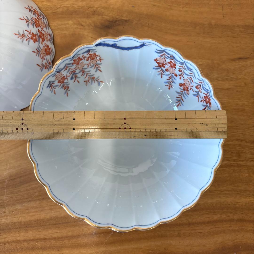 其泉窯　花柄　波型　陶器ボウル　2個セット　幅約20cm 高さ約8cm 有田焼
