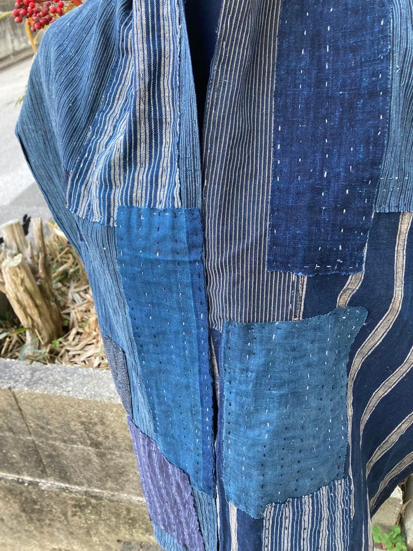 B39 襤褸　ストール　古布　リメイク　藍染　パッチワーク　継ぎ接ぎ　刺し子