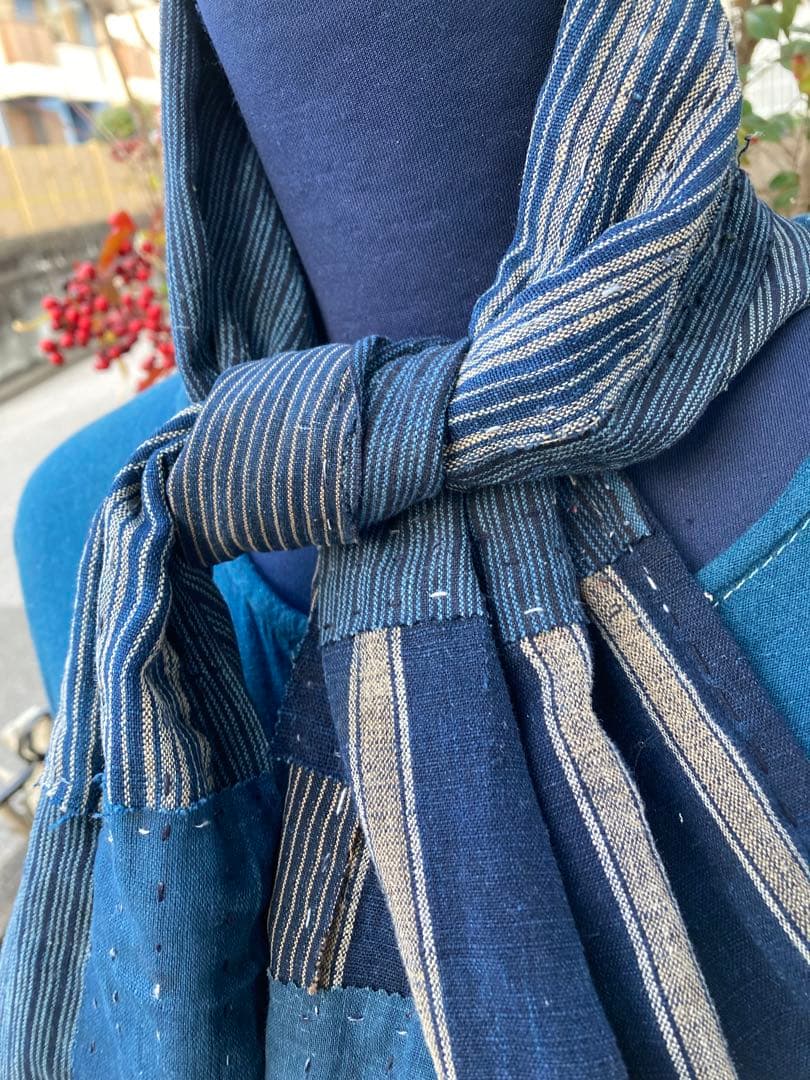 B39 襤褸　ストール　古布　リメイク　藍染　パッチワーク　継ぎ接ぎ　刺し子
