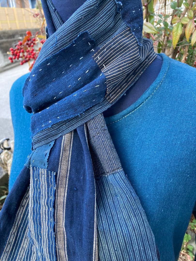 B39 襤褸　ストール　古布　リメイク　藍染　パッチワーク　継ぎ接ぎ　刺し子
