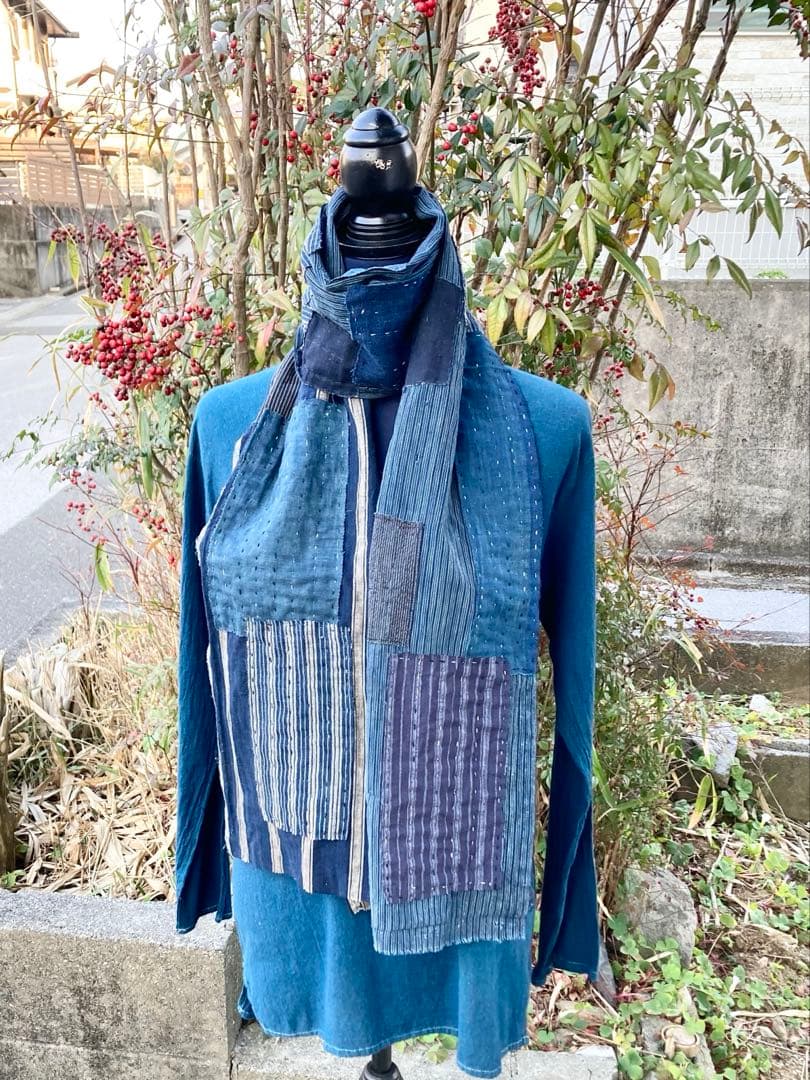 B39 襤褸　ストール　古布　リメイク　藍染　パッチワーク　継ぎ接ぎ　刺し子
