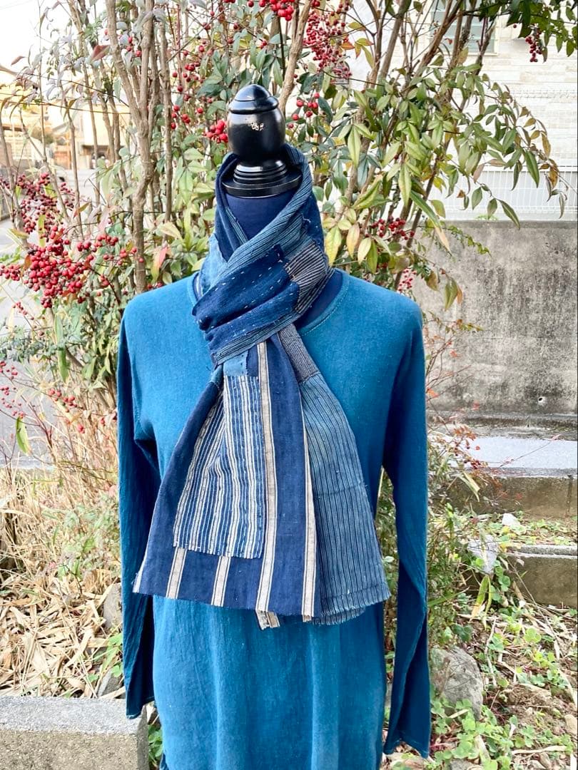 B39 襤褸　ストール　古布　リメイク　藍染　パッチワーク　継ぎ接ぎ　刺し子