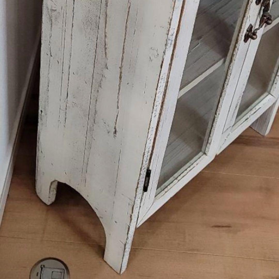 キャビネット　フレンチ　ヴィンテージ　アンティーク　ガラス　棚　飾り棚　シャビー