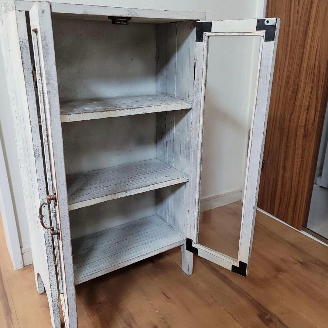 キャビネット　フレンチ　ヴィンテージ　アンティーク　ガラス　棚　飾り棚　シャビー