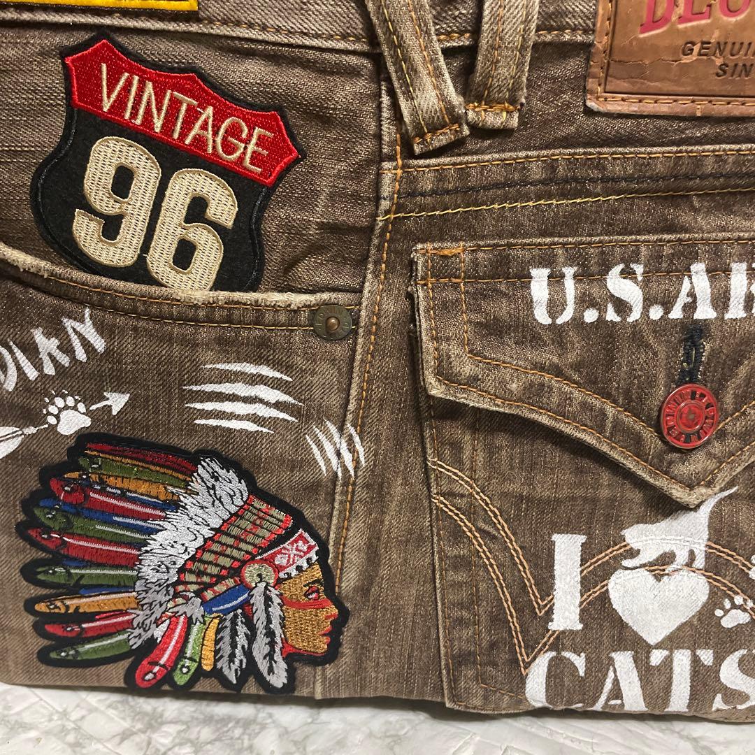 No.535 デニムリメイクバッグ　キャットインディアン