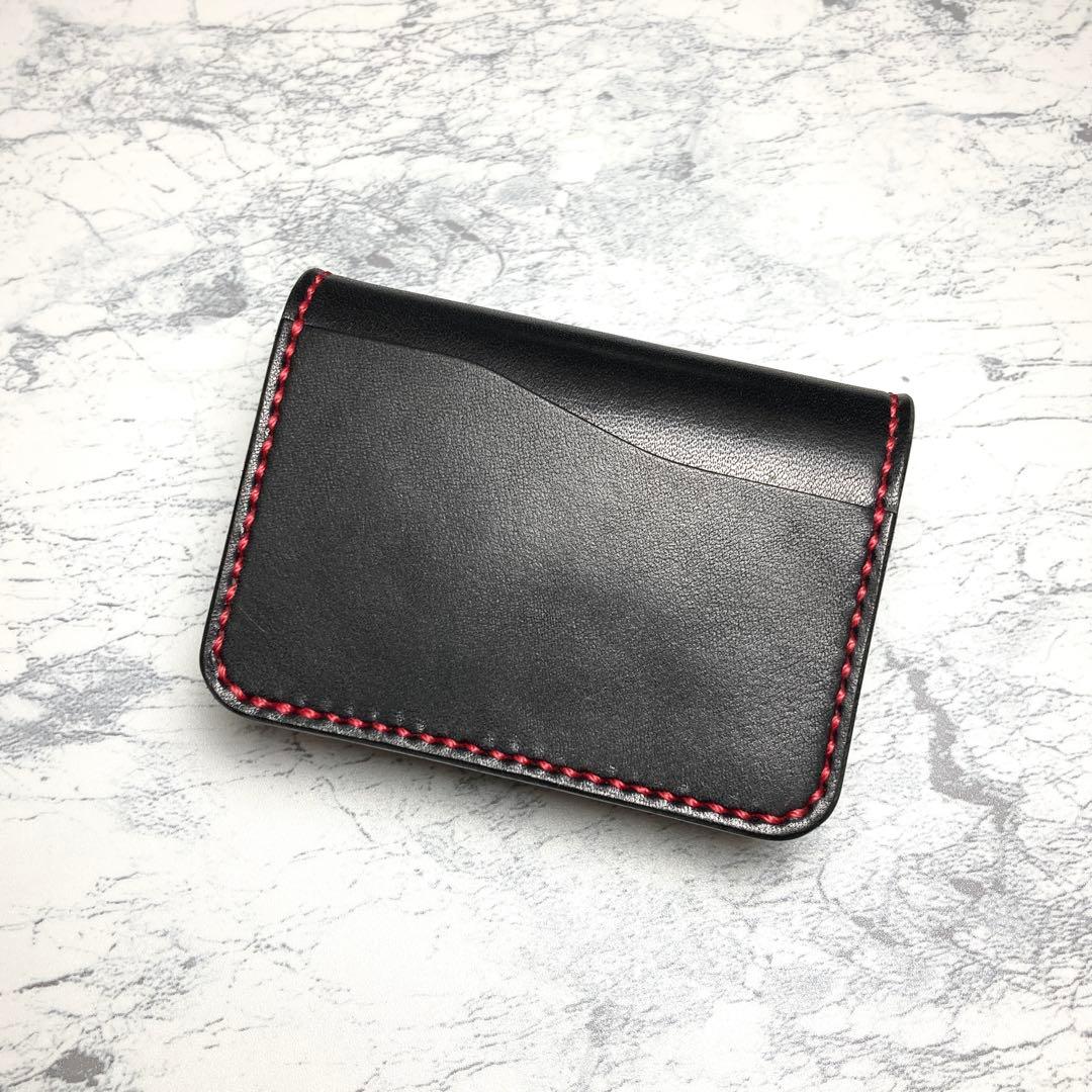 【総手縫い】本革 ミニ財布 栃木レザー 背面パスケース付 コンパクト財布 黒