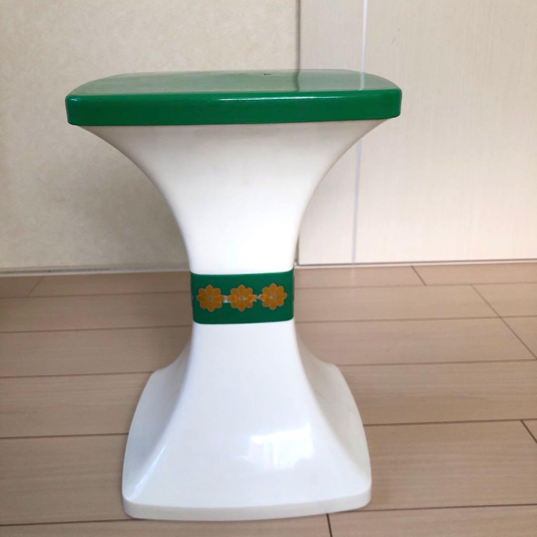レトロポップ プラスチックスツール 角型 昭和 ビンテージ 緑白