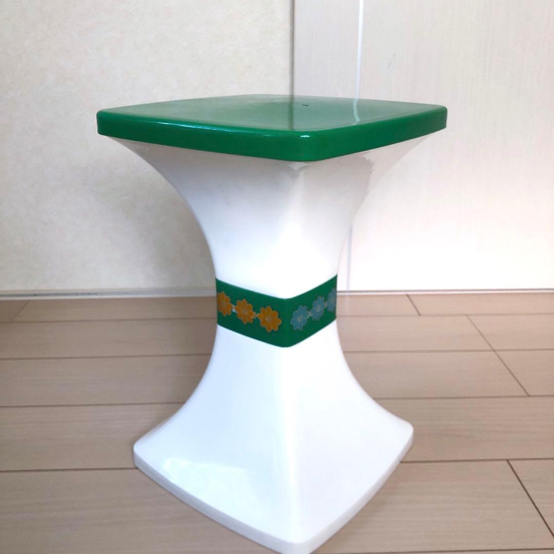 レトロポップ プラスチックスツール 角型 昭和 ビンテージ 緑白