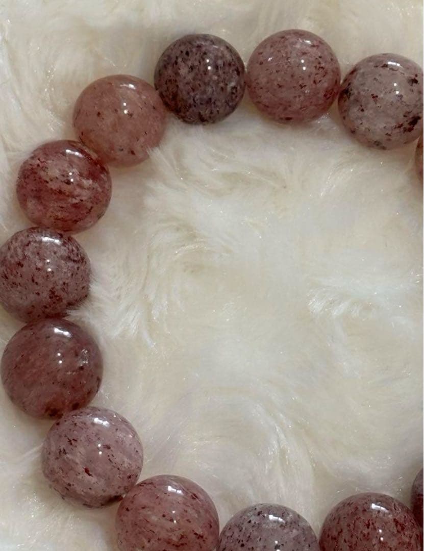 ⑨天然石✨ストロベリークォーツ12mm パワーストーンブレスレット約15cm