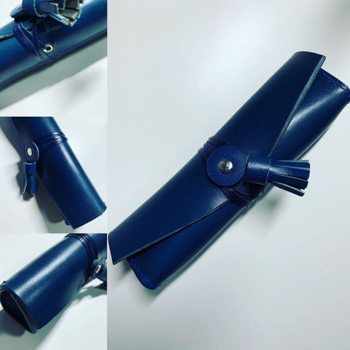 本革 ペンケース ヌメ革 ブルー 筆箱 小物入れ