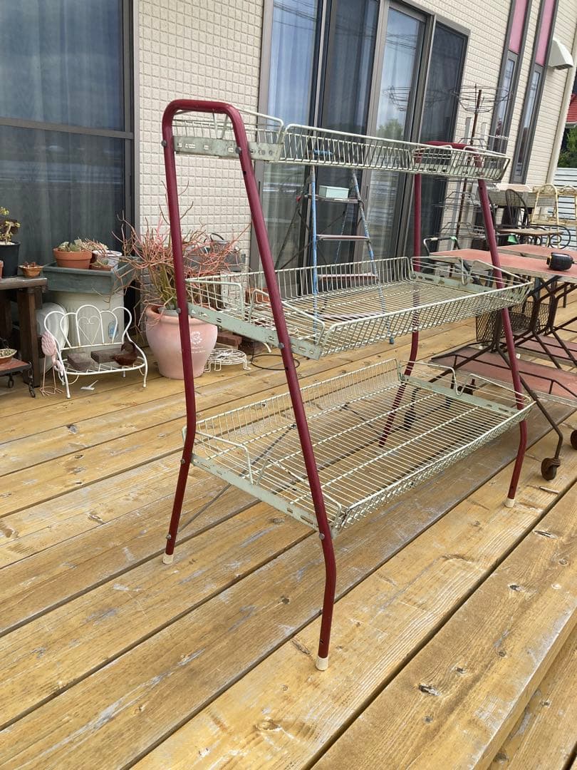昭和レトロ　ワイヤーラック3段仕様　店舗什器　ガーデニング　雛壇タイプ⑦