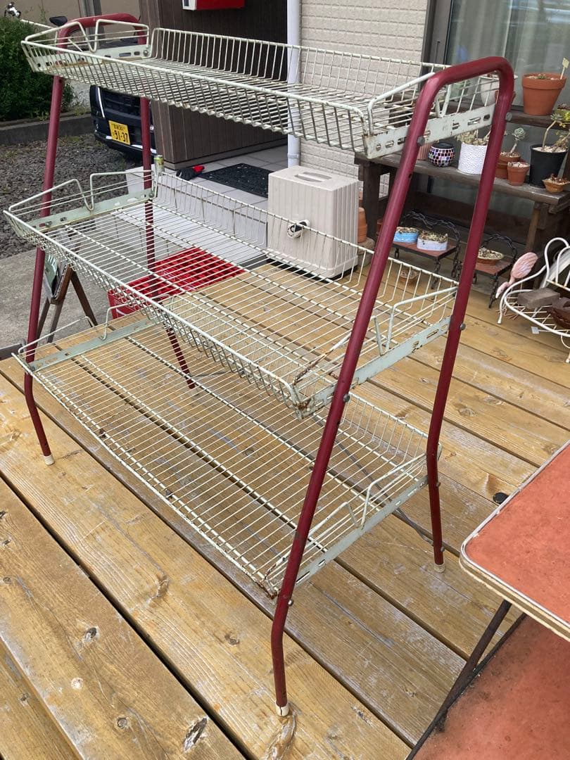 昭和レトロ　ワイヤーラック3段仕様　店舗什器　ガーデニング　雛壇タイプ⑦