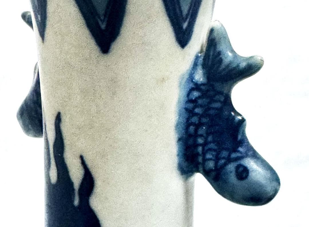 古美術 古染付双魚耳龍鳳凰文対瓶 青花 中国古玩 唐物 歴史有るWWTT231